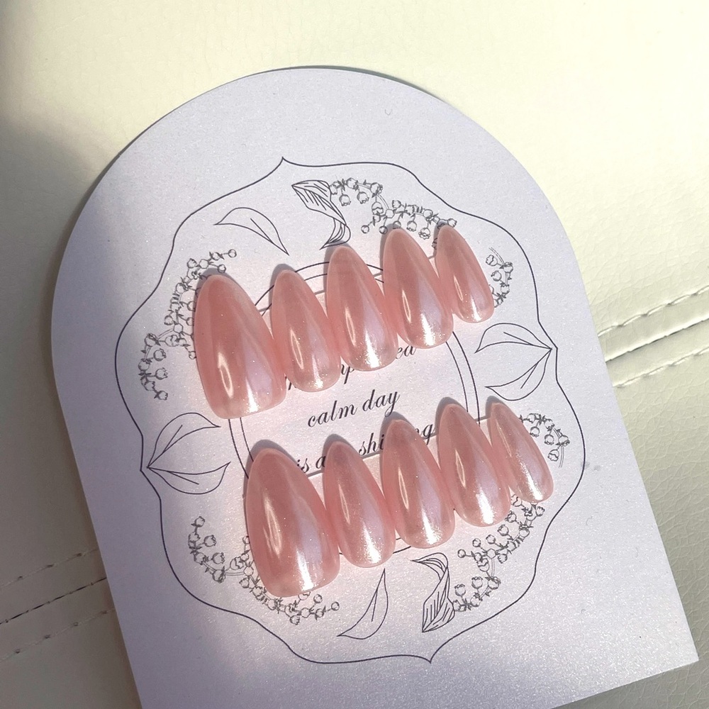 Reusable pink glazed nail pearl acrylic handmade press on nail fake nail